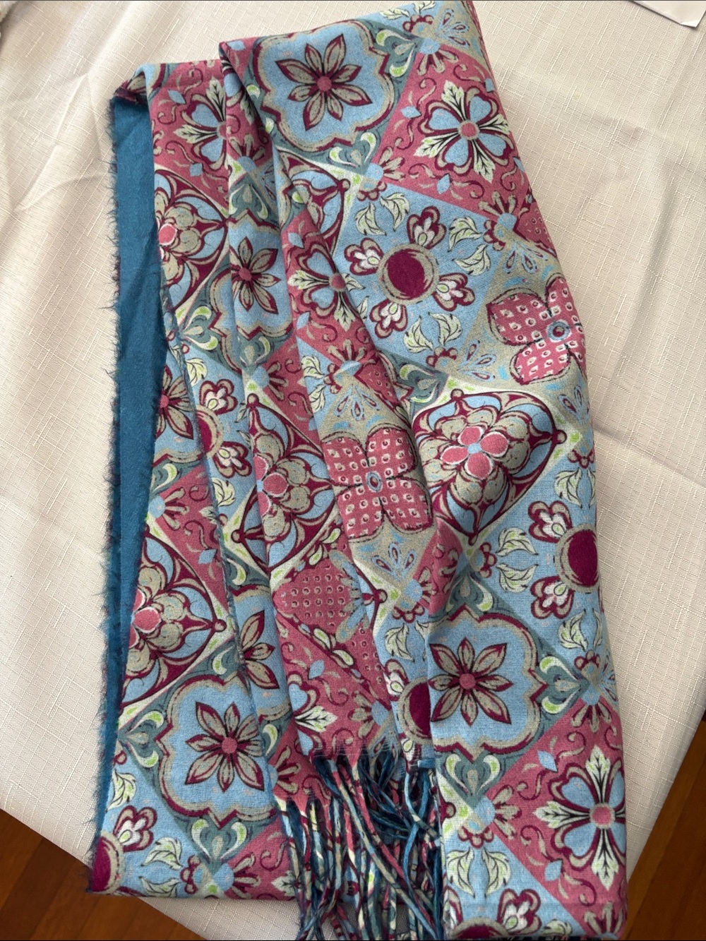 Source Unknown Pink and Light Blue Floral Pattern Scarf